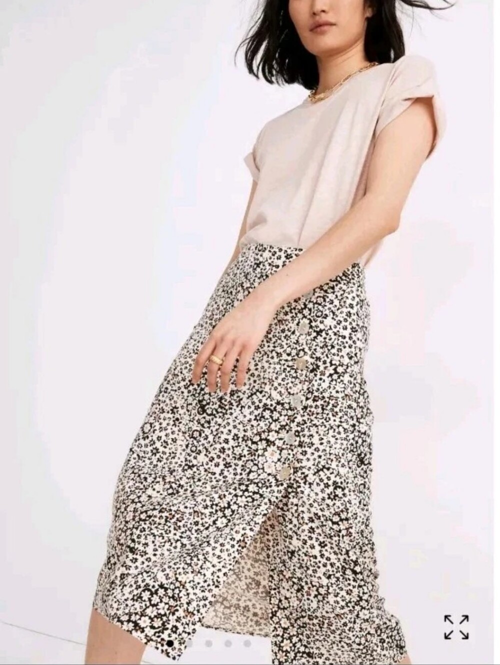 MADEWELL SIDE BUTTON  STRAIGHT MIDI SKIRT IN DAISY GROOVE  SZ 12 - Picture 3 of 12